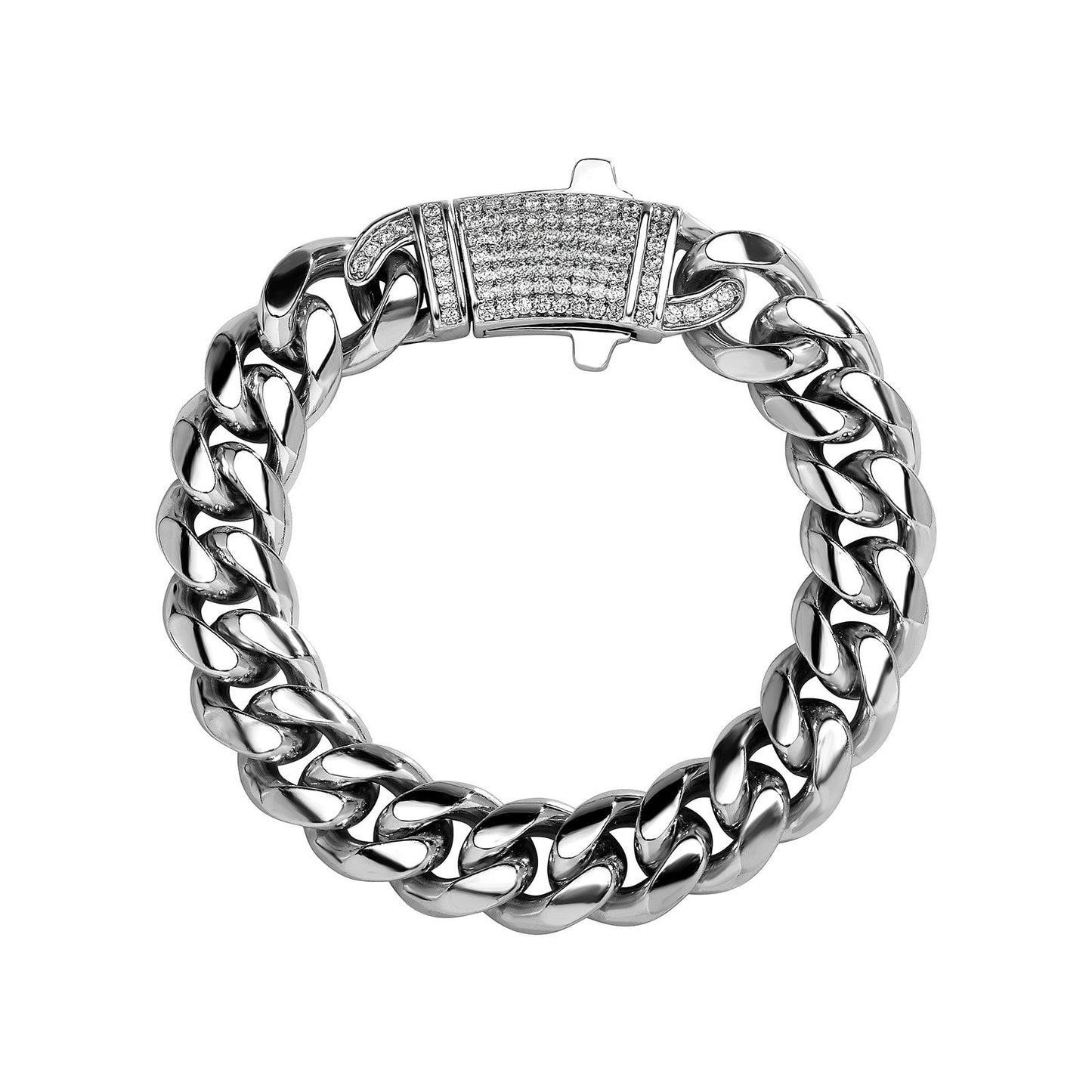 14k Chunky Diamond Accented Clasp Cuban Link Bracelet