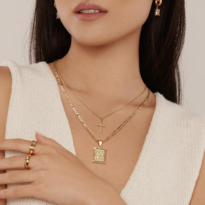 14k Initial Necklace + FREE Cross Necklace