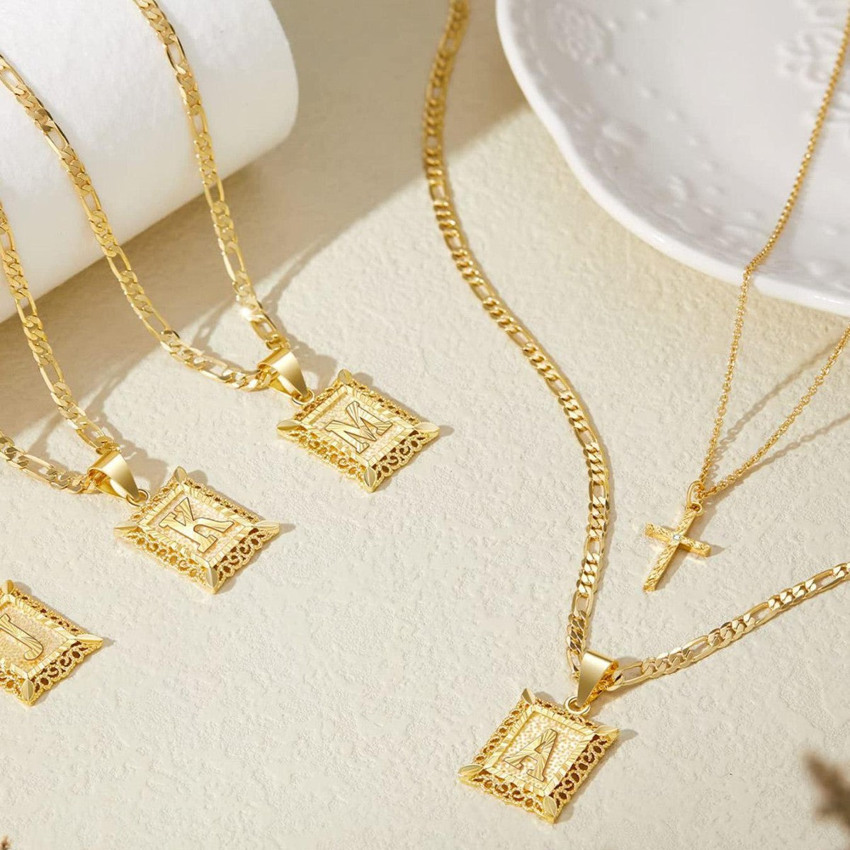 14k Initial Necklace + FREE Cross Necklace