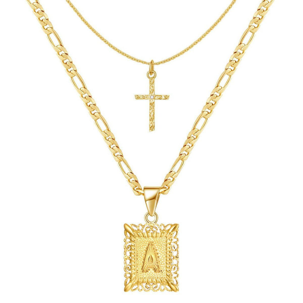 14k Initial Necklace + FREE Cross Necklace