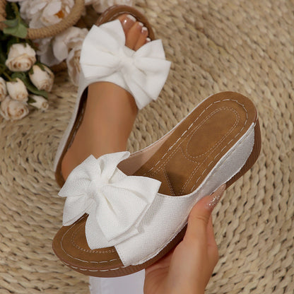 Liora Bow Platform Wedge Slide Sandals