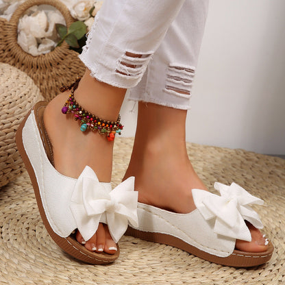 Liora Bow Platform Wedge Slide Sandals