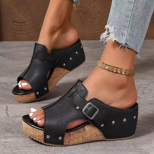 RetroBay Peep-Toe Wedge Sandals