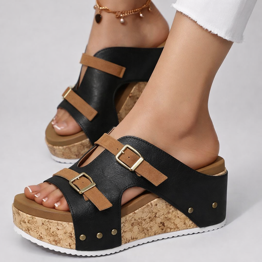 Solena Leather Cork Platform Sandals - image 2