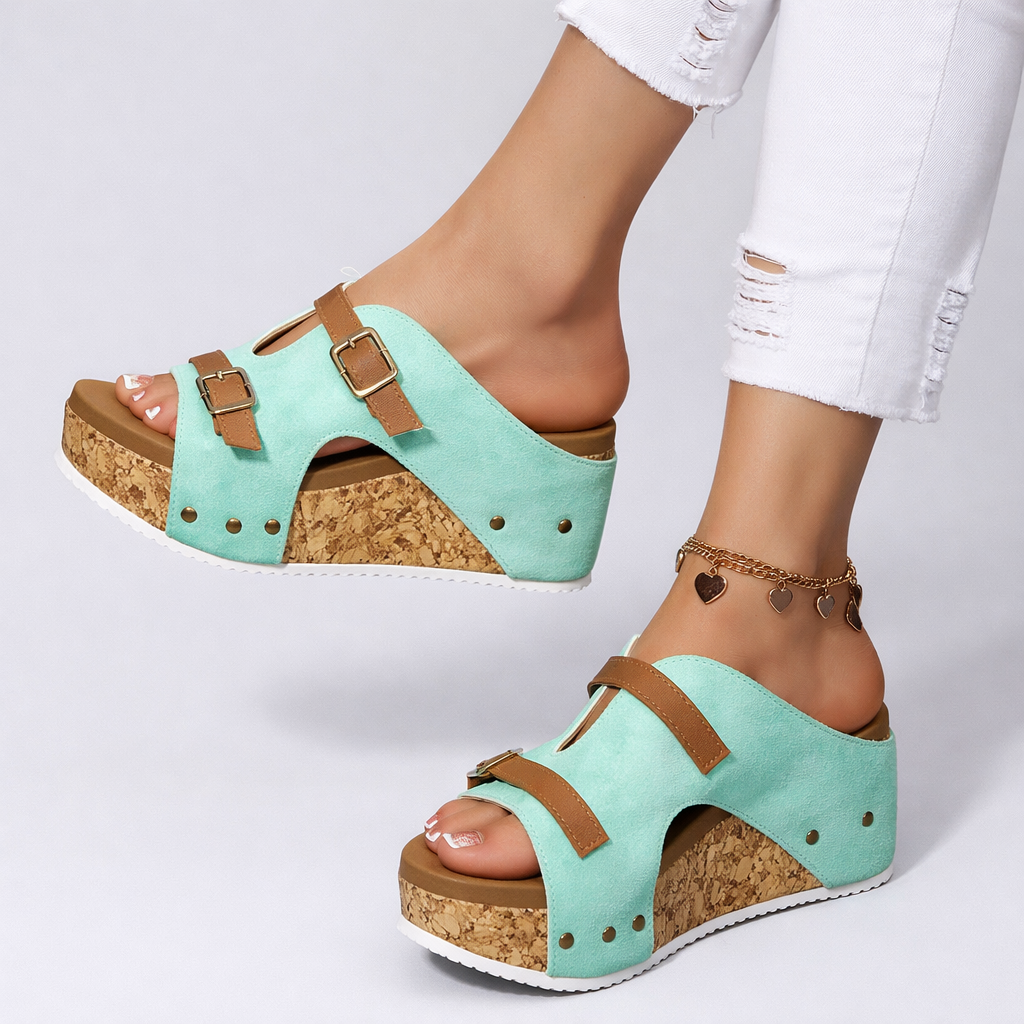 Solena Leather Cork Platform Sandals - image 5