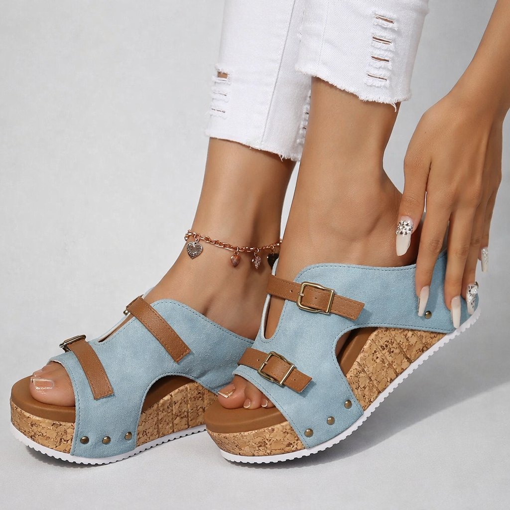 Solena Leather Cork Platform Sandals - image 7