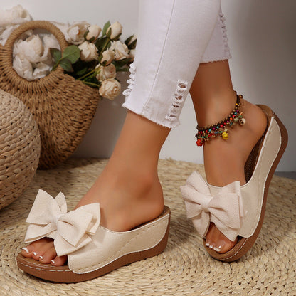 Liora Bow Platform Wedge Slide Sandals
