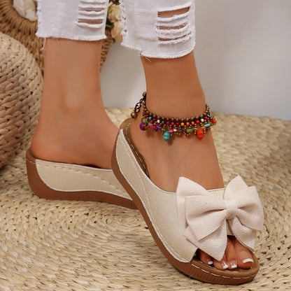 Liora Bow Platform Wedge Slide Sandals