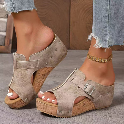 RetroBay Peep-Toe Wedge Sandals
