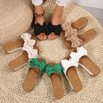 Liora Bow Platform Wedge Slide Sandals