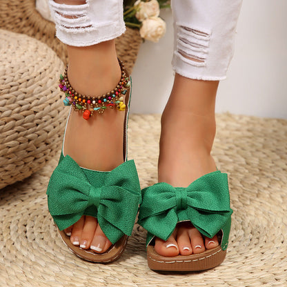 Liora Bow Platform Wedge Slide Sandals
