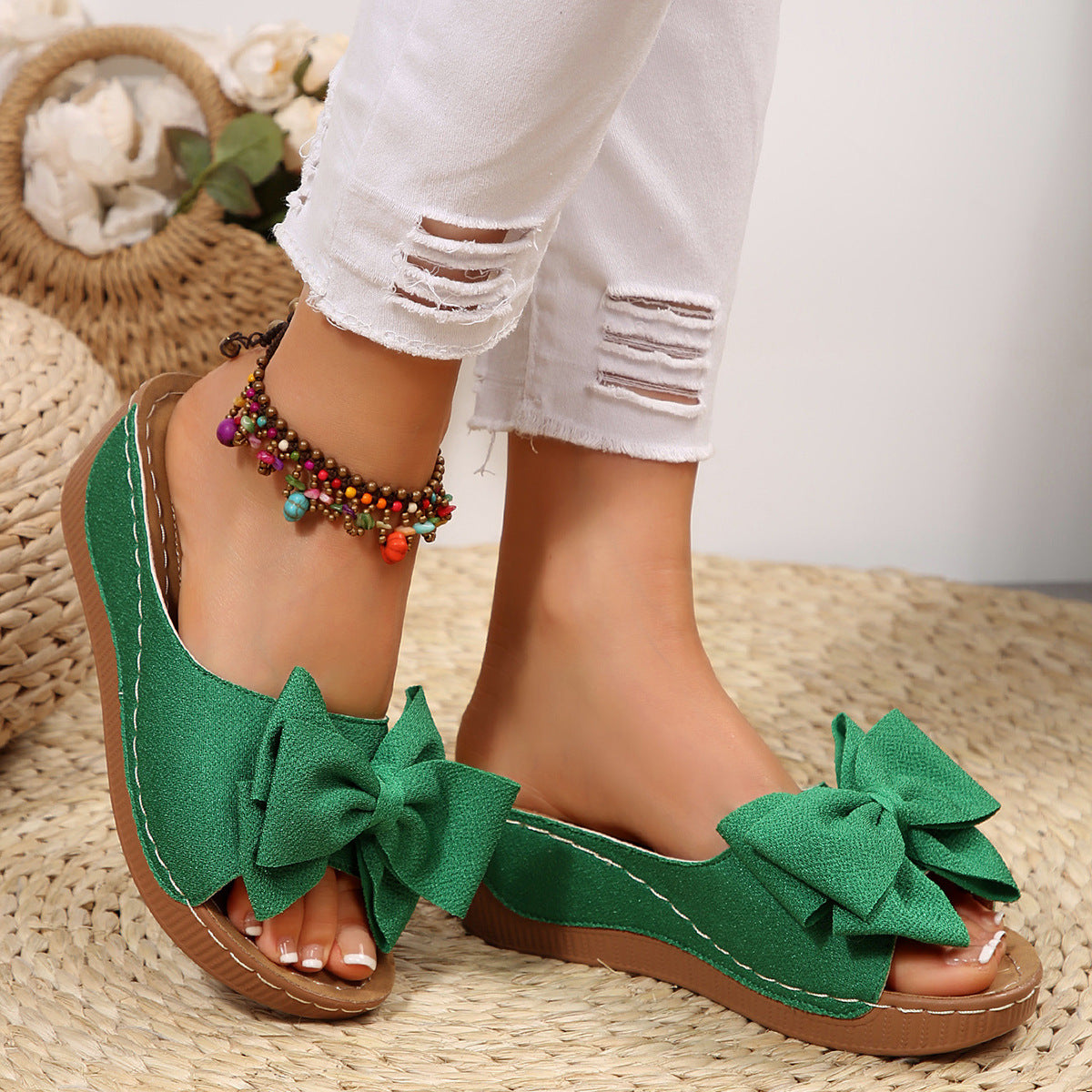 Liora Bow Platform Wedge Slide Sandals