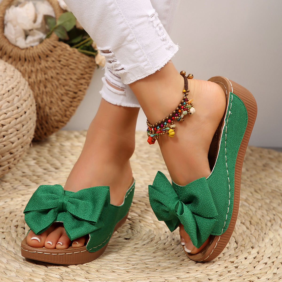 Liora Bow Platform Wedge Slide Sandals