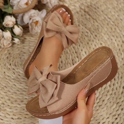Liora Bow Platform Wedge Slide Sandals