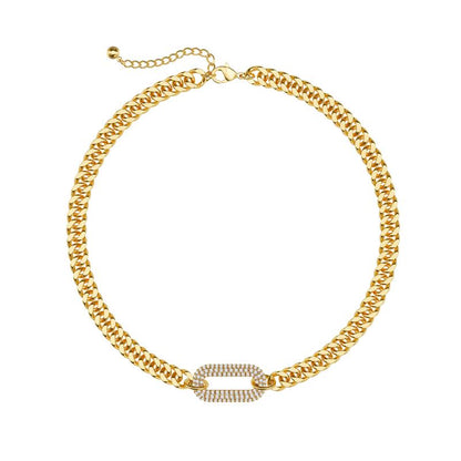 Cuban Diamond Accented Halo Choker Necklace