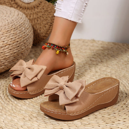 Liora Bow Platform Wedge Slide Sandals