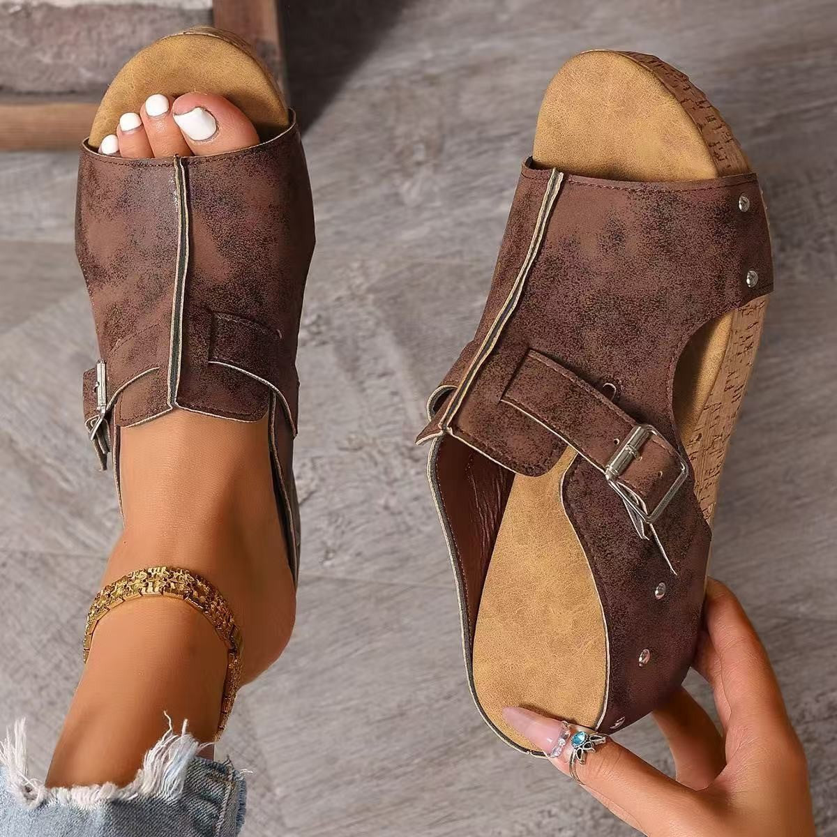RetroBay Peep-Toe Wedge Sandals