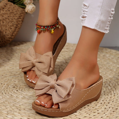 Liora Bow Platform Wedge Slide Sandals