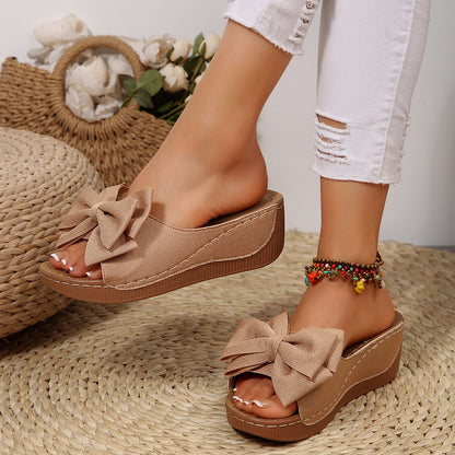 Liora Bow Platform Wedge Slide Sandals