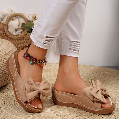 Liora Bow Platform Wedge Slide Sandals