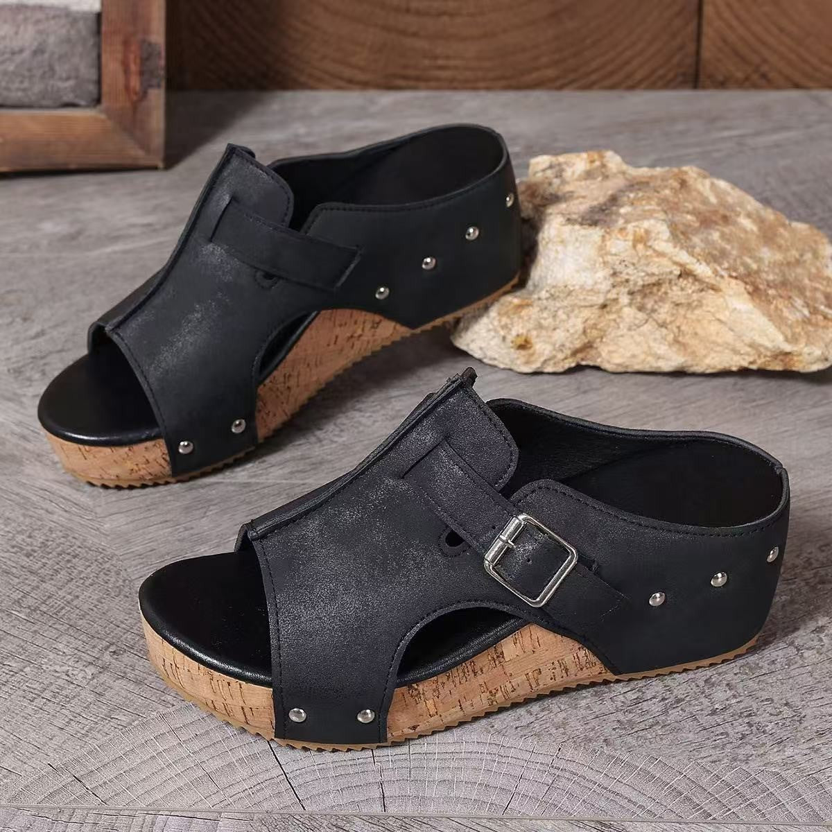 RetroBay Peep-Toe Wedge Sandals