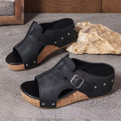 RetroBay Peep-Toe Wedge Sandals