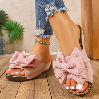 Liora Bow Platform Wedge Slide Sandals