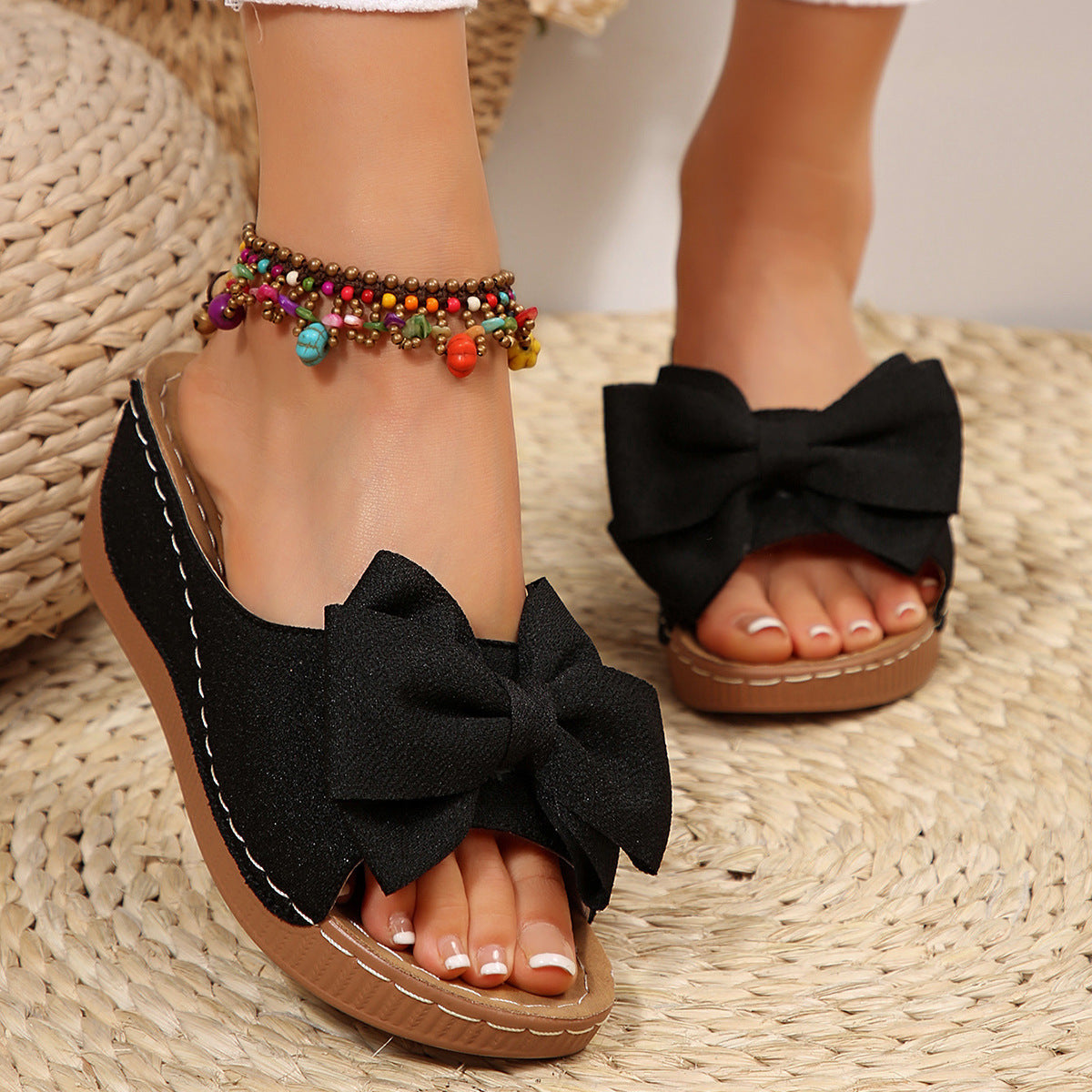 Liora Bow Platform Wedge Slide Sandals