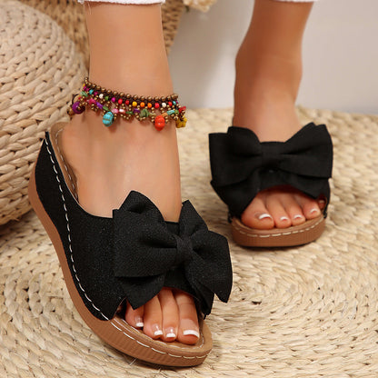 Liora Bow Platform Wedge Slide Sandals