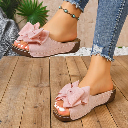 Liora Bow Platform Wedge Slide Sandals