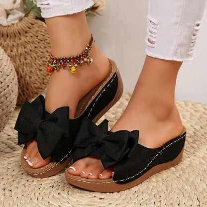 Liora Bow Platform Wedge Slide Sandals