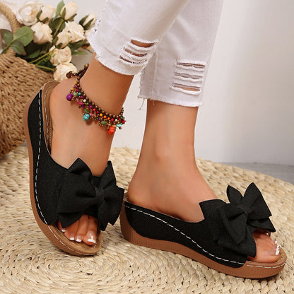 Liora Bow Platform Wedge Slide Sandals