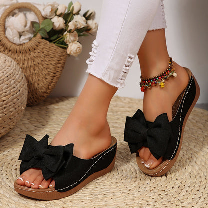 Liora Bow Platform Wedge Slide Sandals