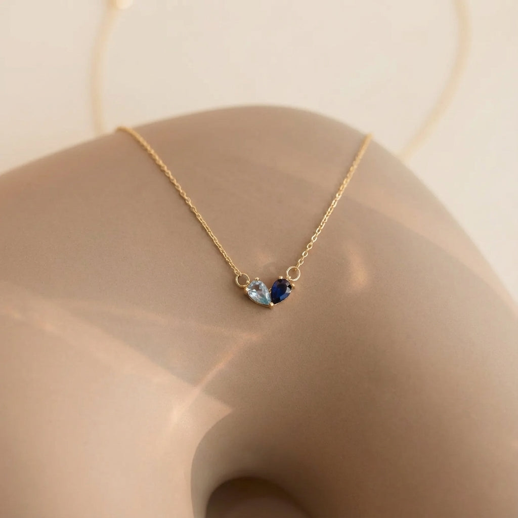 Dainty Dual Birthstone Heart Necklace