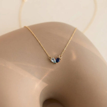 Dainty Dual Birthstone Heart Necklace