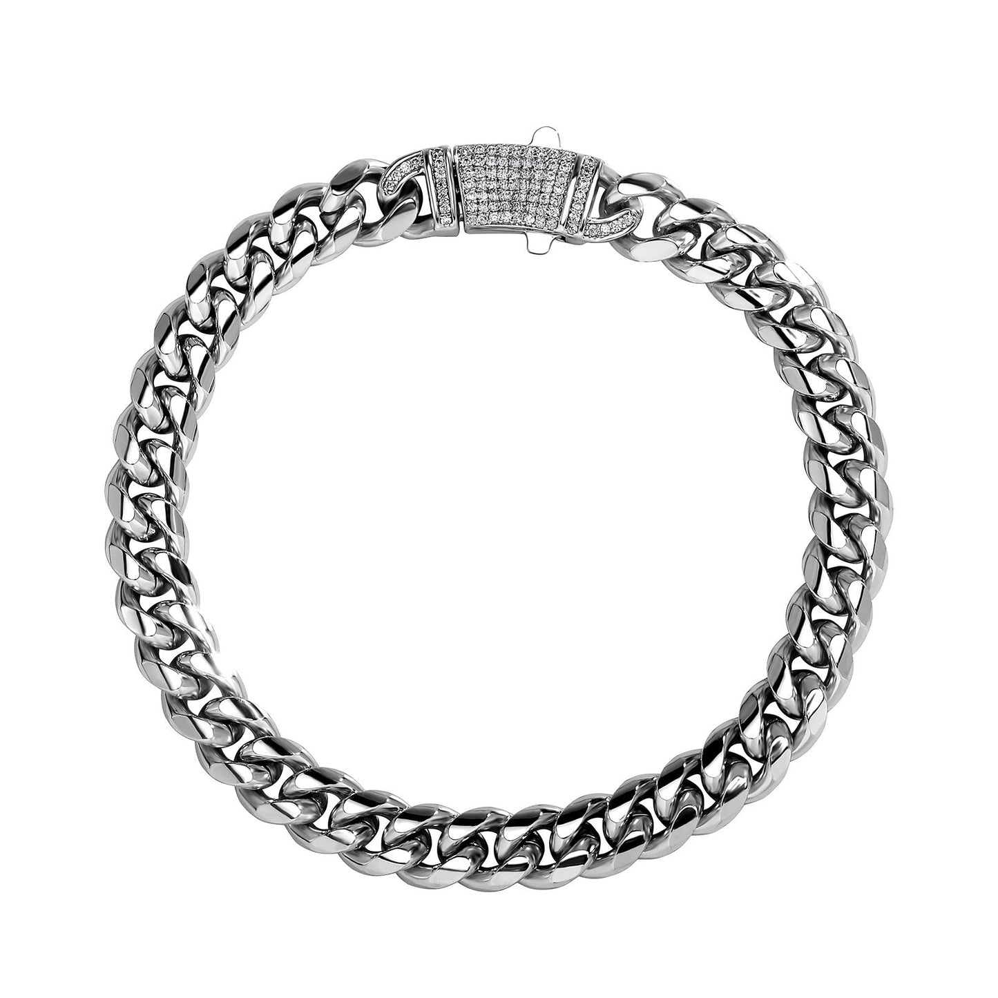 14k Chunky Diamond Accented Clasp Cuban Link Bracelet